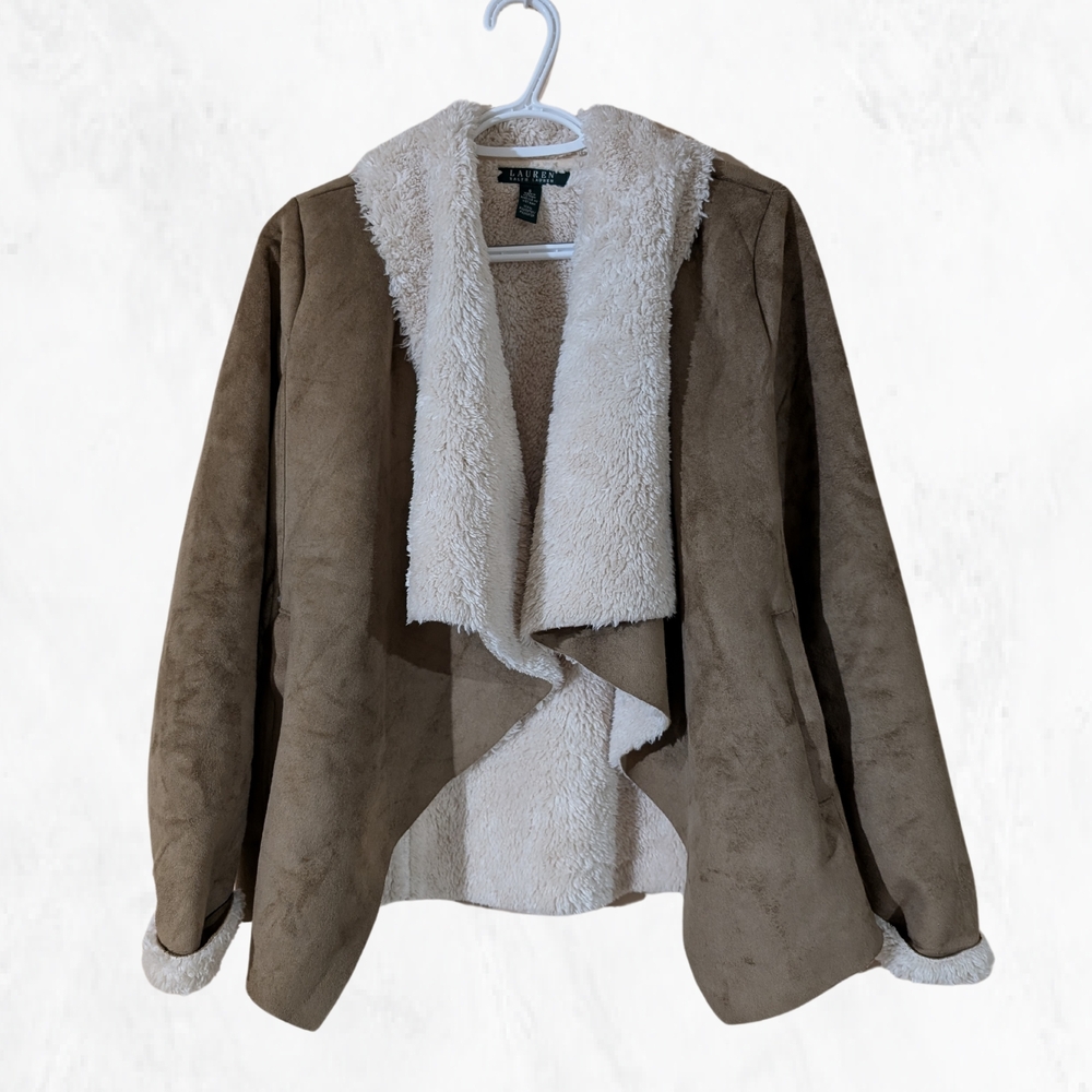 Brown Faux Suede Jacket with White Sherpa Lining
